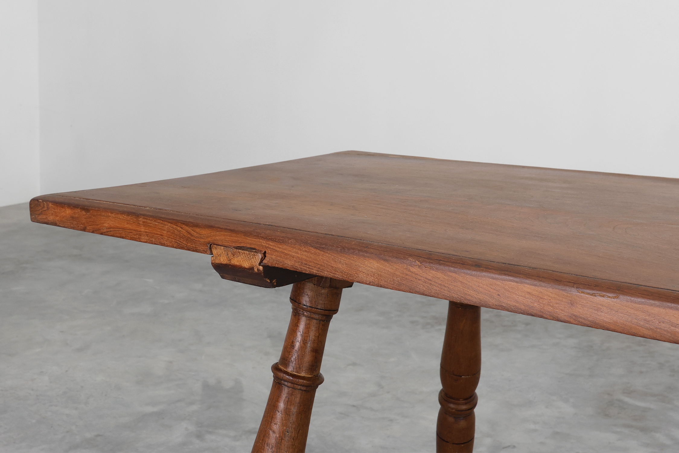 18th‑Century Spanish Walnut Trestle Table with Iron Stretcherthumbnail